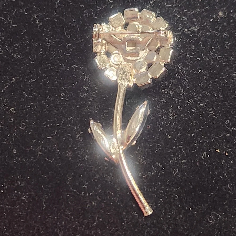 Vintage Blue and Clear Rhinestone Flower Brooch Silver Tone Floral Pin 2.5‎ Inch